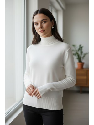 Mandala Tekstil Kadın Basic Triko Yarım Balıkçı Kazak