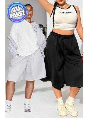 Vladivosto Beli Lastikli Ekstra Bol Rahat Kalıp Yüksek Bel Baggy Büyük Beden Şort