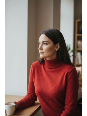 Mandala Tekstil Kadın Basic Triko Yarım Balıkçı Kazak