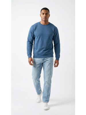 Kly Erkek Bisiklet Yaka Uzun Kollu Basic Sweatshirt %100 Pamuk Indigo Renk C4T0N5