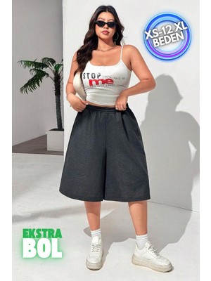 Vladivosto Beli Lastikli Ekstra Bol Rahat Kalıp Yüksek Bel Baggy Büyük Beden Şort