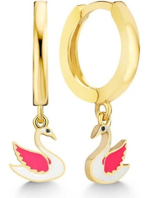 Özcömert Silver Gümüş Gold Kuğu Sallantılı Kadın Küpe