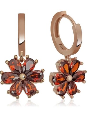 Özcömert Silver Gümüş Kırmızı Çiçek Bayan Küpe