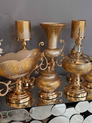 CITY gold 7 Parça Kahve Salon Seti Konsol Takımı Dekoratif