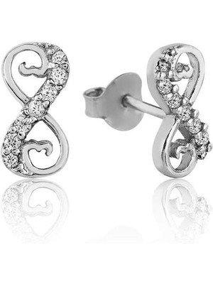 Özcömert Silver Gümüş Kalpli Sonsuzluk Çivili Küpe