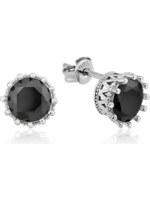 Özcömert Silver Gümüş Tırnaklı Siyah Tek Taş  Küpe