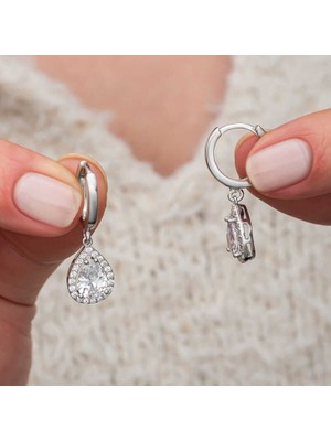 Özcömert Silver Gümüş Beyaz Zirkon Taşlı Damla Kadın Küpe