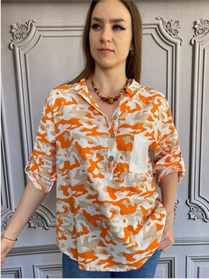 Kadın Kamuflaj Pul Cepli Pamuk Gömlek