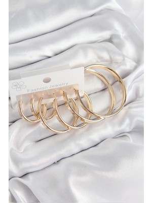 Marsilyan Pirinç Halka Model Gold Renk Kadın Set Küpe