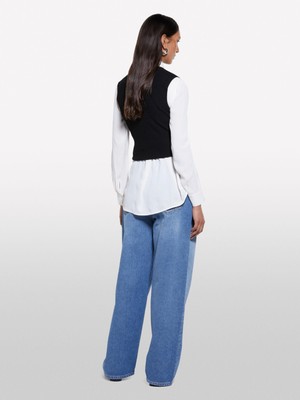 Sisley Viskoz Karışımlı Kolsuz Slim Fit Triko Bluz Kadın Siyah Bluz - 325P17Q3M105S