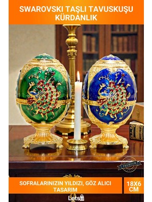 Letsii Swarovski Taşlı Tavuskuşu Desenli Altın Detaylı Kürdanlık