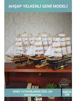 Letsii Ahşap Yelkenli Gemi Modeli 40X35CM Dekoratif Denizci Hediyesi