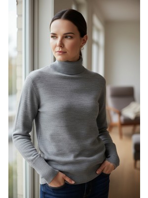 Mandala Tekstil Kadın Basic Triko Yarım Balıkçı Kazak