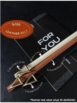 Fiori Hakiki Bombeli Deri Üçgen Tokalı Basic Kadın Pantolon Kemeri, Ceket Kemeri, Elbise Kemeri