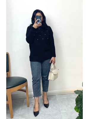 Nisum Moda Taş Detaylı Yarım Balıkçı Triko Kazak