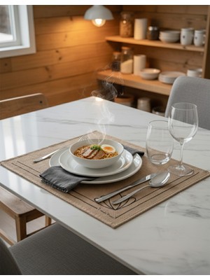 Çiçek Baskılı Doğal Jüt Hasır Amerikan Servis Supla Sofra Sunum Matı Leke Tutmaz