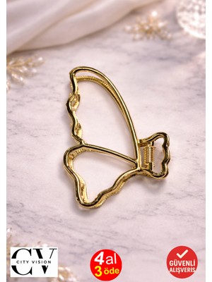 Kelebek Model Gold Saç Tokası – Zarif ve Modern Metal Mandal Toka 7 cm