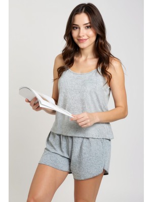 Hsc Bilişim Kadın Gri Şortlu Penye Gecelik Takımı – Modern, Konforlu ve Günlük Kombinlere Uygun