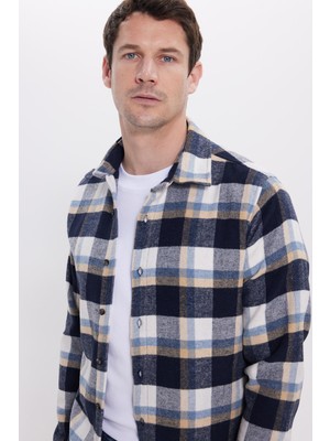 Tudors Erkek Slim Fit Dar Kesim Kareli Kışlık Gömlek Günlük Kullanım İçin Ekose Desenli