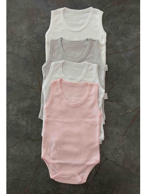 Miviko Kız Bebek Çıtçıtlı Zıbın 4lü Pamuk Kumaş Yuzde Yuz Renkler Beyaz Gri Krem Pembe