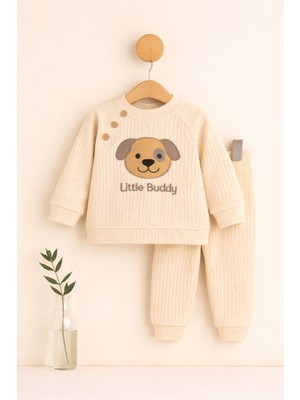 Besmino Erkek Çocuk Reglan Kollu Ikili Takım Köpek Nakışlı Raporlu ve Pamuklu Kumaş