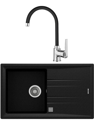 Teka Stone 50 B-Tg Siyah Granit Eviye + Teka In 995 Fn Siyah Kuğu Mutfak Bataryası Seti