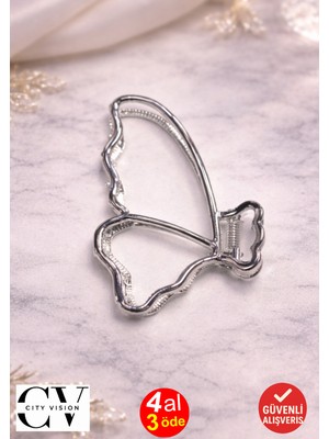 Kelebek Model Gümüş Saç Tokası – Zarif ve Modern Metal Mandal Toka 7 cm