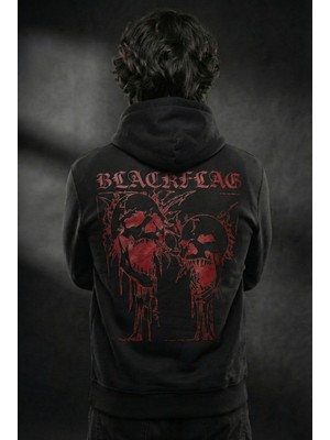 Liber Blackflag Siyah Sırtı Baskılı Hoodie Oversize Gotik Tasarım Sweatshirt