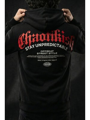 Liber Chaotikish Siyah Sırtı Baskılı Hoodie Oversize Streetwear Sweatshirt