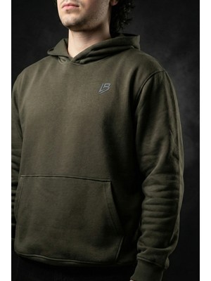 Liber Premium Haki Oversize Hoodie Haki 3 Iplik Şardonlu Sweatshirt