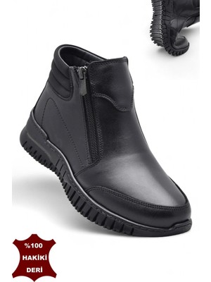 Cozi Company Tam Ortopedik Siyah Hakiki Deri Kadın Bot Çift Fermuarlı Anne Kışlık Deri Bot