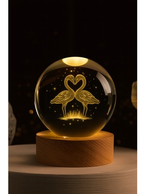 UltraNova Ahşap Tabanlı Aşk Kuğuları Kristal Küre, LED Işıklı Romantik Dekor
