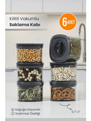 Orvila 6'lı Locko Kilitli Sızdırmaz Saklama Kabı Vakumlu Erzak Kabı 0,7 L