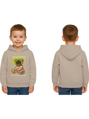Sedirli Unisex Ayıcık Bear Baskılı Çocuk Swaetshirt Kapşonlu 3 Iplik Şardonlu
