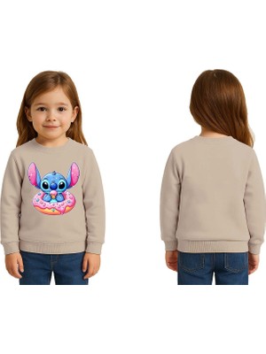 Sedirli Unisex Stitch Baskılı Çocuk Swaetshirt 3 Iplik Şardonlu