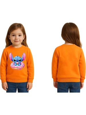 Sedirli Unisex Stitch Baskılı Çocuk Swaetshirt 3 Iplik Şardonlu