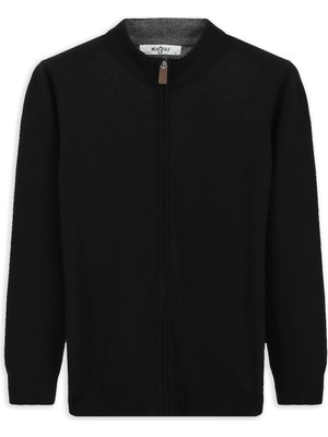 Kiğılı Yarım Balıkçı Yaka Desenli Fermuarlı Yünlü Kaşmir Karışımlı Örme Triko Hırka