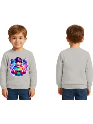 Sedirli Unisex Roblox Baskılı Çocuk Swaetshirt 3 Iplik Şardonlu