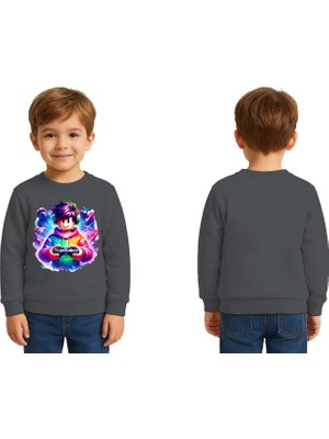 Sedirli Unisex Roblox Baskılı Çocuk Swaetshirt 3 Iplik Şardonlu