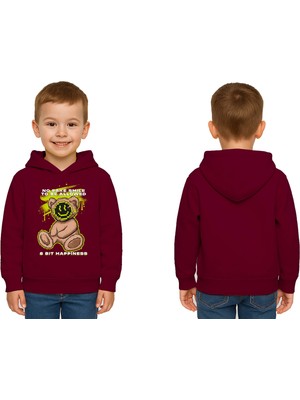 Sedirli Unisex Ayıcık Bear Baskılı Çocuk Swaetshirt Kapşonlu 3 Iplik Şardonlu