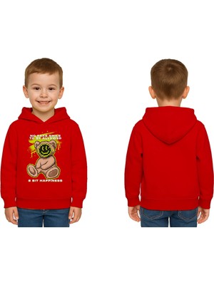 Sedirli Unisex Ayıcık Bear Baskılı Çocuk Swaetshirt Kapşonlu 3 Iplik Şardonlu