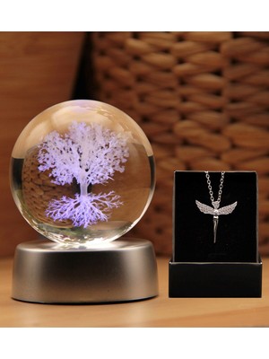 UltraNova 3D Kristalleşmiş Cam Hayat Ağacı Küre ve Kolye Seti, Şık Hediye