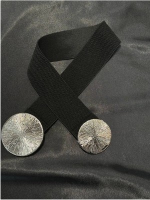 Fiori Yuvarlak Tokalı Geçmeli Elastik Kadın Kemeri, Ceket Kemeri, Gömlek Kemeri, Elbise Kemeri