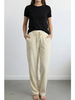 Morro Yumuşak Dokulu Dokuma Pijama Altı - Lastikli Bel Kadın Ev ve Uyku Pantolonu