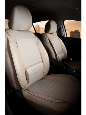 Castor Otomotiv Cstr Volkswagen Bora Uyumlu Yarı Deri Oto Koltuk Kılıfı Ön/arka 5 Li Set Atlas Bej
