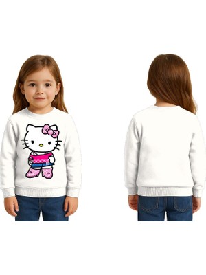 Sedirli Unisex Hello Kity Baskılı Çocuk Swaetshirt 3 Iplik Şardonlu