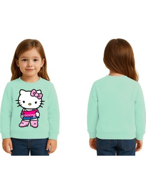 Sedirli Unisex Hello Kity Baskılı Çocuk Swaetshirt 3 Iplik Şardonlu