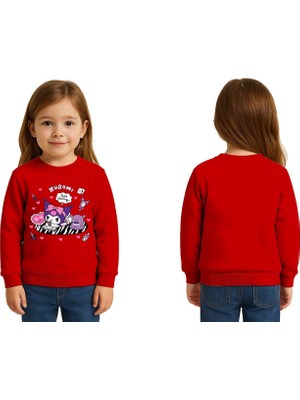 Sedirli Unisex Kuromi Baskılı Çocuk Swaetshirt 3 Iplik Şardonlu