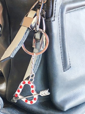 Kırmızı Taşlı Kalp Şekilli Metal Çanta Süsü