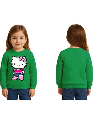 Sedirli Unisex Hello Kity Baskılı Çocuk Swaetshirt 3 Iplik Şardonlu